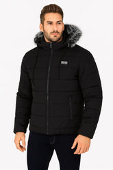 Men’s Black Oversized Fur Hood Puffer Jacket